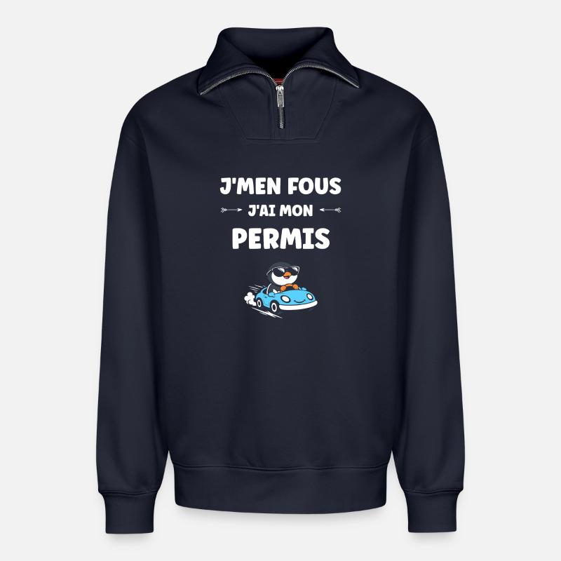 Führerschein-Humor - Relaxed Unisex Organic Half Zip Sweatshirt – von SPREAD - Navy