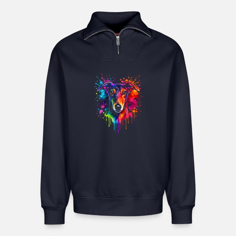 Lévrier | Greyhound Pop Art - Sweat unisexe décontracté en coton biologique à demi-zip – de SPREAD - bleu marine