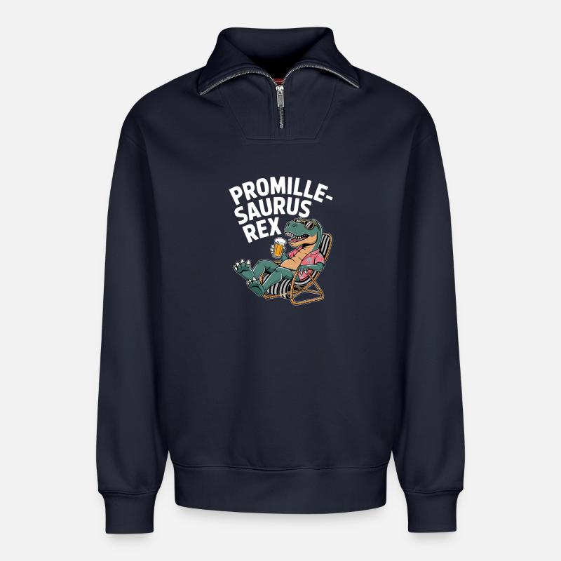 Promille-Saurus Rex Lounge - Relaxed Unisex Organic Half Zip Sweatshirt – von SPREAD - Navy