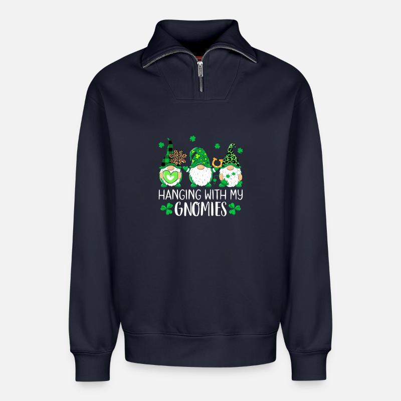 Gnomies St. Patrick Trio - Relaxed Unisex Organic Half Zip Sweatshirt – von SPREAD - Navy