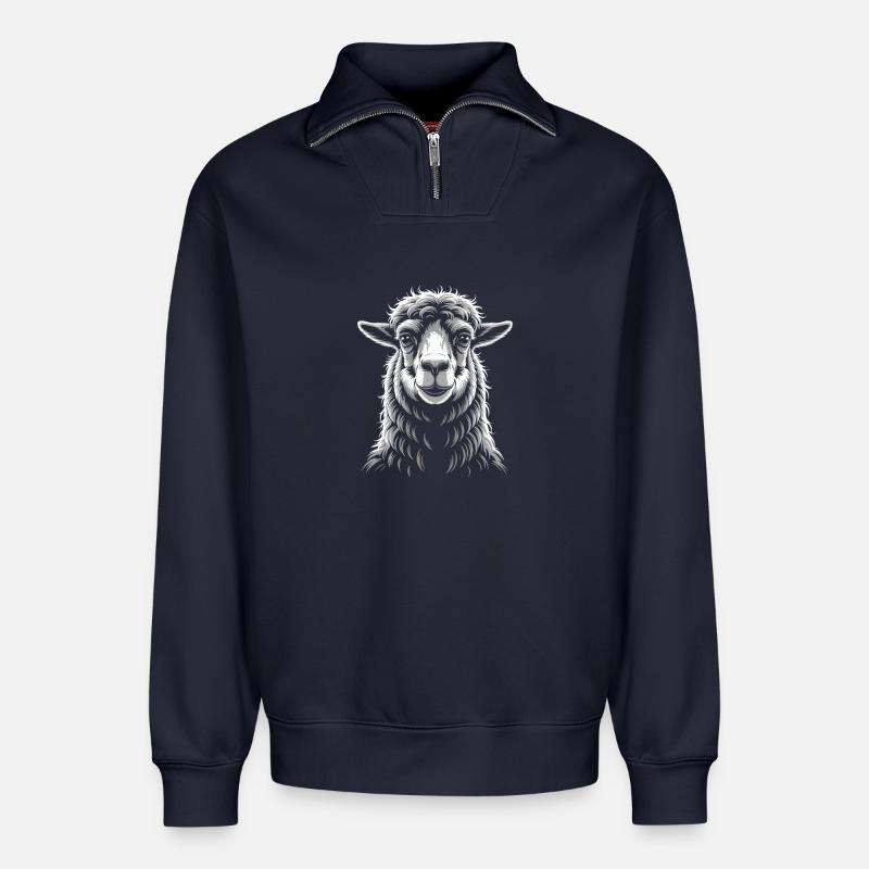 Lama - Relaxed Unisex Organic Half Zip Sweatshirt – von SPREAD - Navy