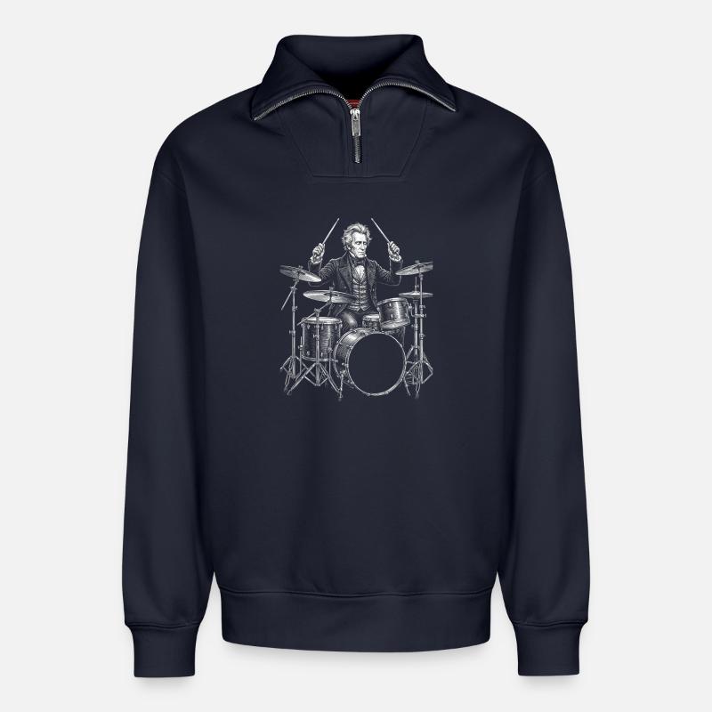 Andrew Jackson spielt Schlagzeug - Relaxed Unisex Organic Half Zip Sweatshirt – von SPREAD - Navy