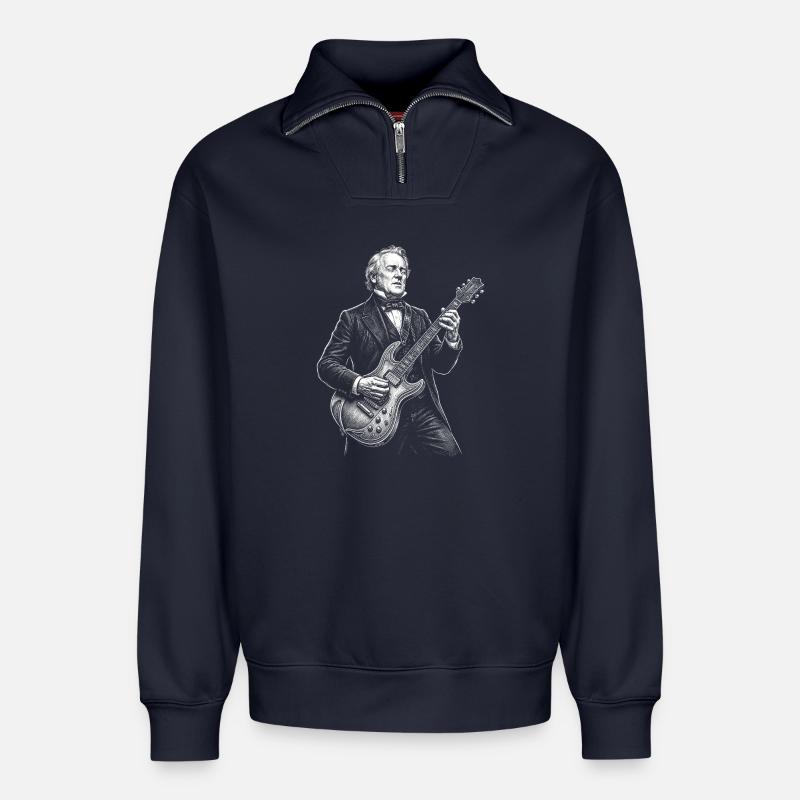 James Buchanan Playing Guitar - Relaxed Unisex Organic Half Zip Sweatshirt – by SPREAD - navy