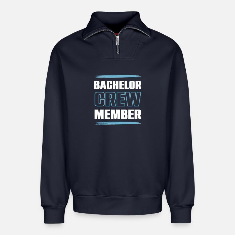 Bachelor Crew - Relaxed Unisex Organic Half Zip Sweatshirt – von SPREAD - Navy