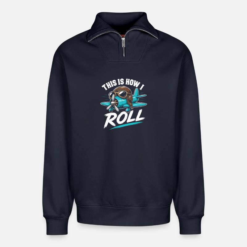 Propellerflugzeug Roll Spruch - Relaxed Unisex Organic Half Zip Sweatshirt – von SPREAD - Navy