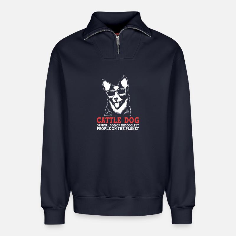 Bouvier australien chien - Sweat unisexe décontracté en coton biologique à demi-zip – de SPREAD - bleu marine
