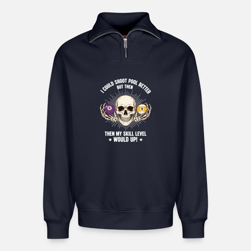 Billiard-Schädel-Billard-Billard-Tisch - Relaxed Unisex Organic Half Zip Sweatshirt – von SPREAD - Navy