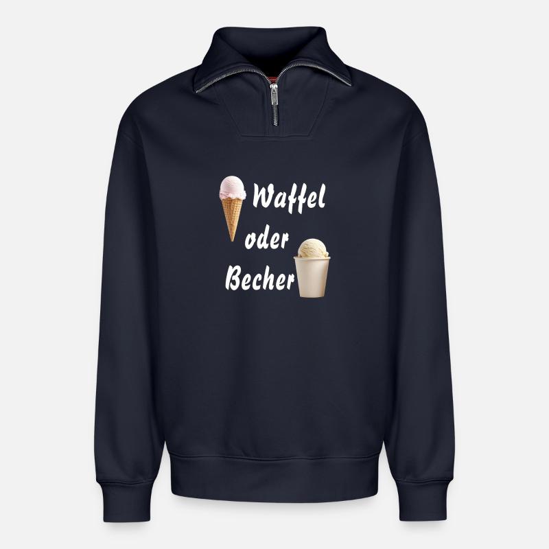 EIS WAFFEL ODER BECHER - Relaxed Unisex Organic Half Zip Sweatshirt – von SPREAD - Navy