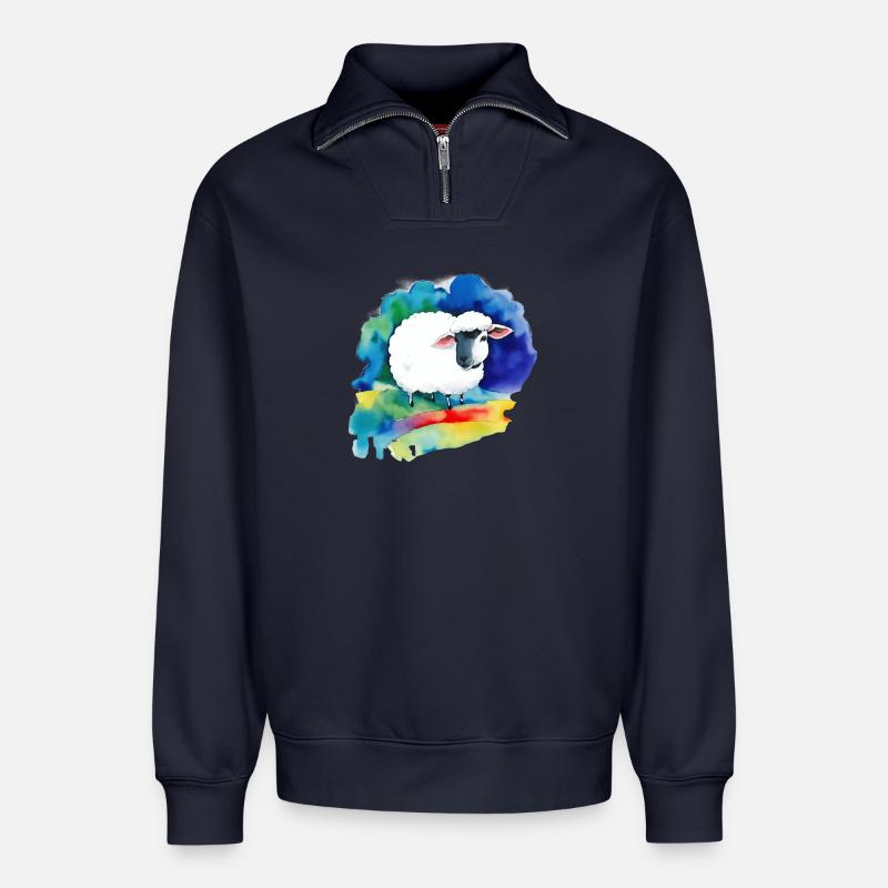 Schaf - Relaxed Unisex Organic Half Zip Sweatshirt – von SPREAD - Navy