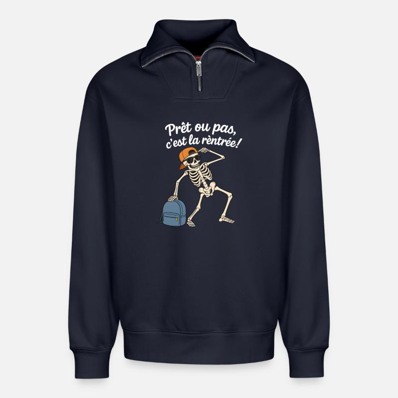 Cooles Skelett - Relaxed Unisex Organic Half Zip Sweatshirt – von SPREAD - Navy