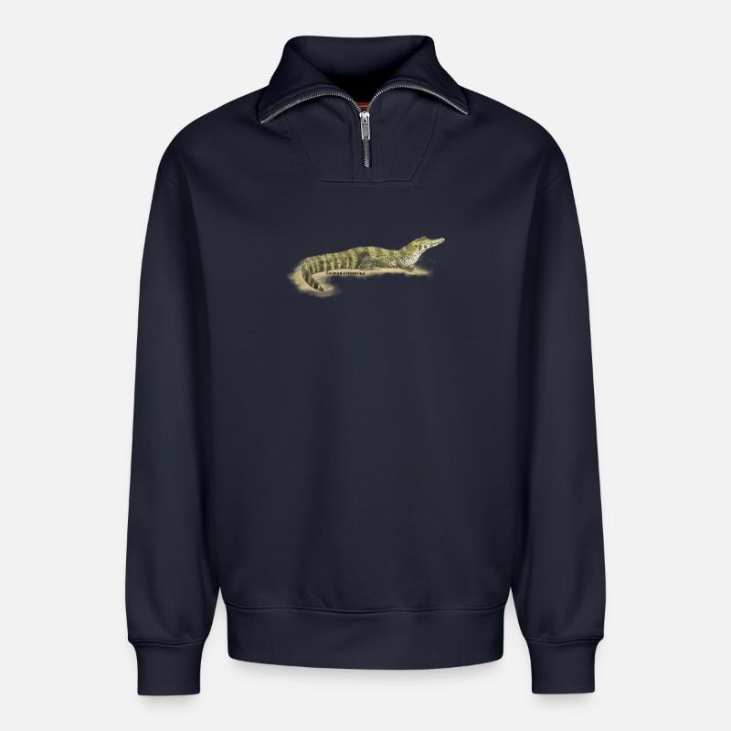 Baba (Kaiman-Krokodil) - Relaxed Unisex Organic Half Zip Sweatshirt – von SPREAD - Navy