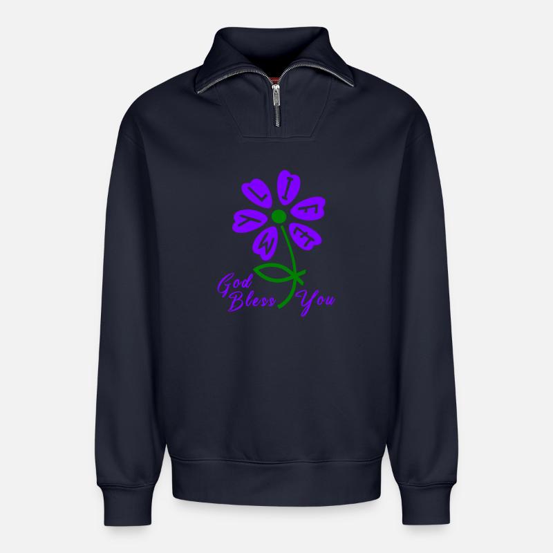 Église que dieu vous bénisse - Sweat unisexe décontracté en coton biologique à demi-zip – de SPREAD - bleu marine