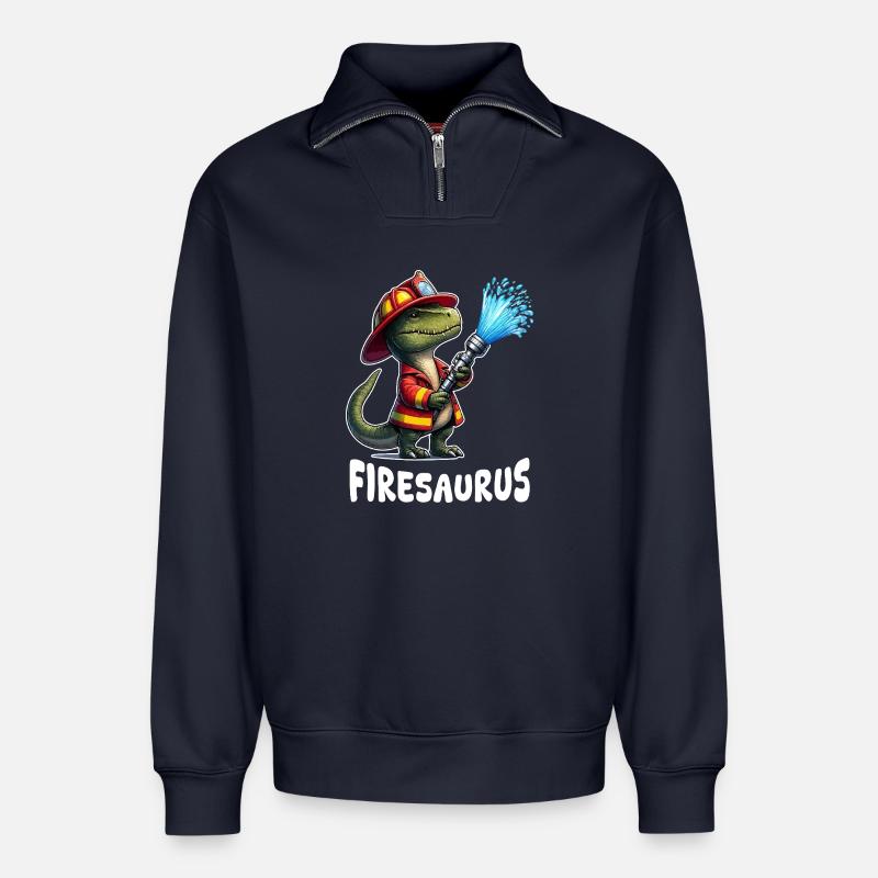 Firesaurus Firefighter Mascot - Relaxed Unisex Organic Half Zip Sweatshirt – by SPREAD - navy