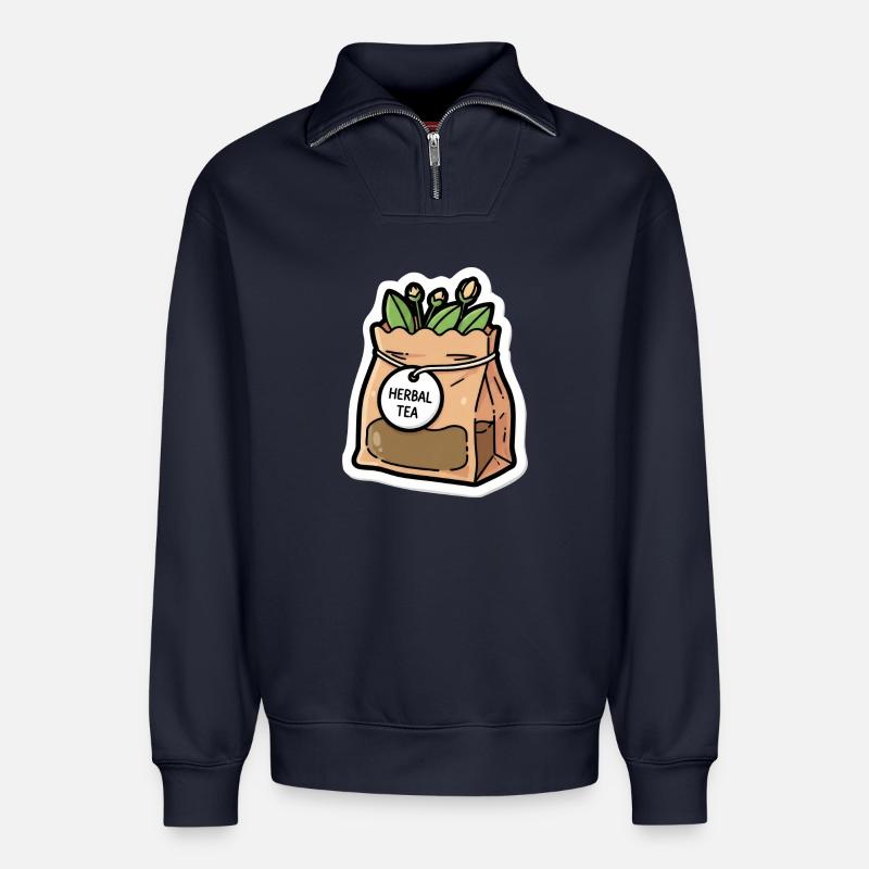 Kräutertee Beutel Pflanzenszene - Relaxed Unisex Organic Half Zip Sweatshirt – von SPREAD - Navy