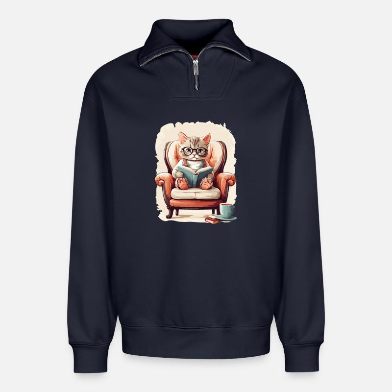Süße Schlaue Katze - Relaxed Unisex Organic Half Zip Sweatshirt – von SPREAD - Navy