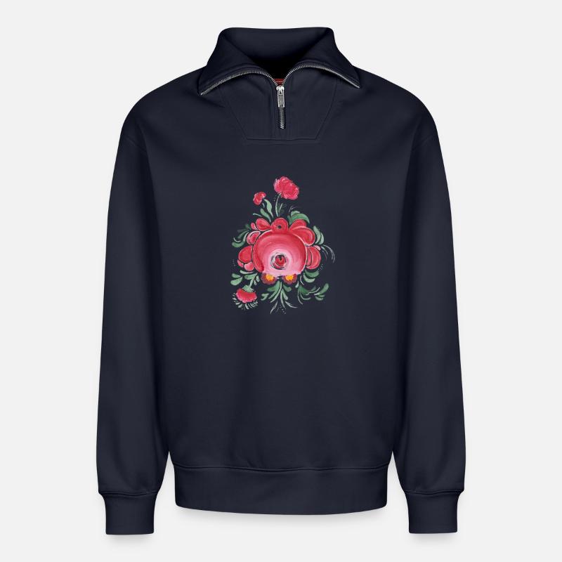 Ostfriesische Teerose - Relaxed Unisex Organic Half Zip Sweatshirt – von SPREAD - Navy