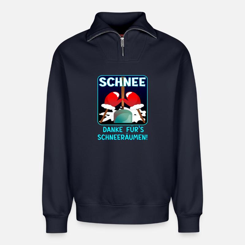 Danke SCHNEERÄUMEN WINTER - Relaxed Unisex Organic Half Zip Sweatshirt – von SPREAD - Navy