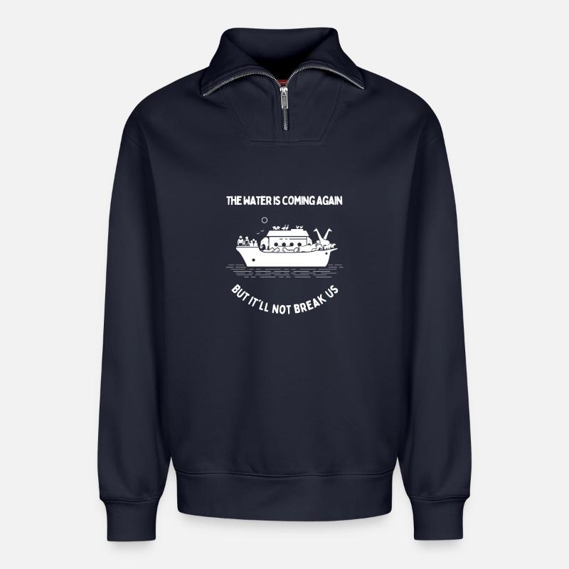 L’eau arrive - Sweat unisexe décontracté en coton biologique à demi-zip – de SPREAD - bleu marine