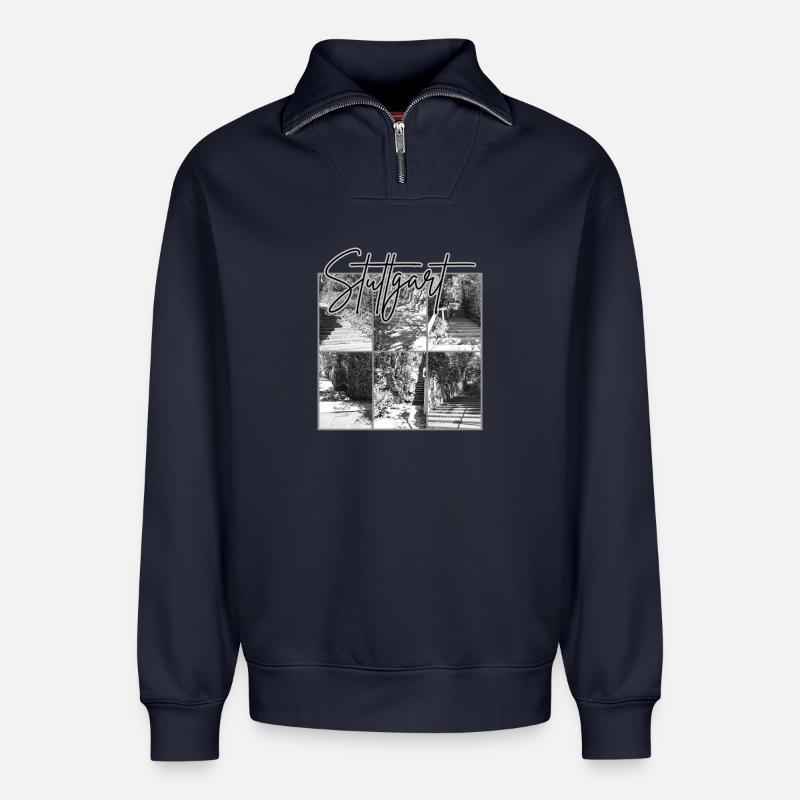 Stuttgart – Treppen - Relaxed Unisex Organic Half Zip Sweatshirt – von SPREAD - Navy