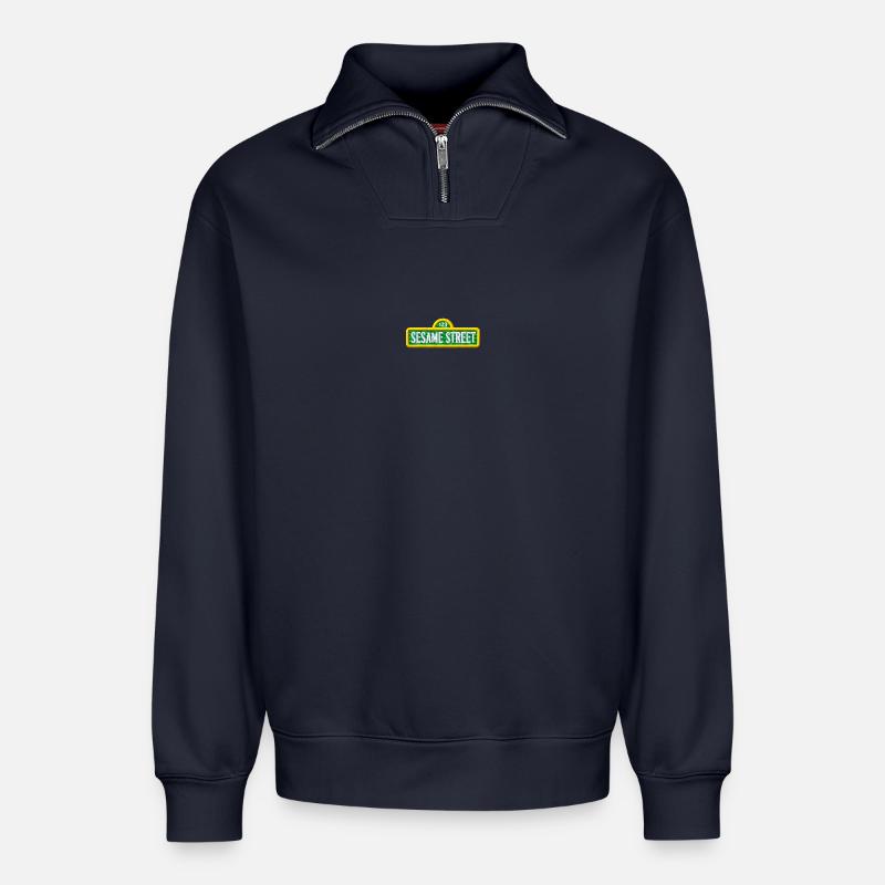 Sesamstraße Logo Als Stick - Relaxed Unisex Organic Half Zip Sweatshirt – von SPREAD - Navy