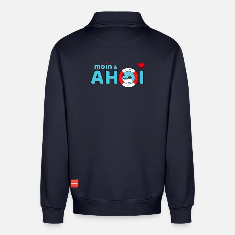 Moin und Ahoi - Relaxed Unisex Organic Half Zip Sweatshirt – von SPREAD - Navy