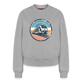E-Lok mit Güterzug - Relaxed Frauen Organic Sweatshirt – von SPREAD - Grau meliert - Vorne - AI Model Female 180 light (180cm)