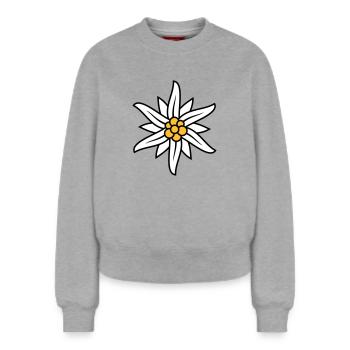 Edelweiss Bergblume Logo - Relaxed Frauen Organic Sweatshirt – von SPREAD - Grau meliert - Vorne - AI Model Female 180 light (180cm)