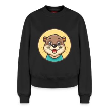 loutre kawaii dessin animé personnage animal visage d’animal - Sweat femme décontracté en coton biologique – de SPREAD - noir - Devant - AI Model Female 180 light (180cm)