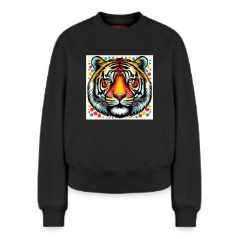 Tigre Pop Art - Sweat femme décontracté en coton biologique – de SPREAD - noir - Devant - AI Model Female 180 light (180cm)