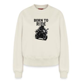 born to ride - Relaxed Women's Organic Sweatshirt – by SPREAD - off white - Front - AI Model Female 180 light (180cm)