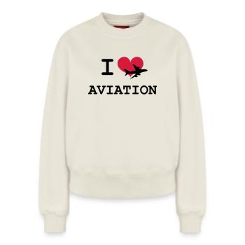 I Love Aviation [Pilot] - Relaxed Women's Organic Sweatshirt – by SPREAD - off white - Front - AI Model Female 180 light (180cm)