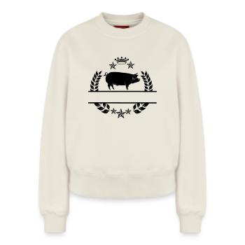Pig in laurel wreath with stars and crown - Relaxed Women's Organic Sweatshirt – by SPREAD - off white - Front - AI Model Female 180 light (180cm)