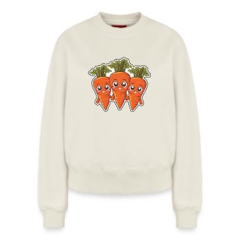 Karla, Kalle et Kim – Les amis de la carotte - Sweat femme décontracté en coton biologique – de SPREAD - blanc cassé - Devant - AI Model Female 180 light (180cm)