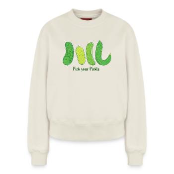 Choisissez votre cornichon : Art du concombre vert - Sweat femme décontracté en coton biologique – de SPREAD - blanc cassé - Devant - AI Model Female 180 light (180cm)
