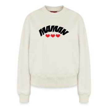 Maman / Fête des mères - Sweat femme décontracté en coton biologique – de SPREAD - blanc cassé - Devant - AI Model Female 180 light (180cm)