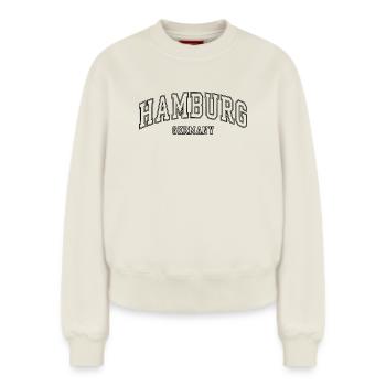Hamburg Germany City Motif Modern - Relaxed Women's Organic Sweatshirt – by SPREAD - off white - Front - AI Model Female 180 light (180cm)