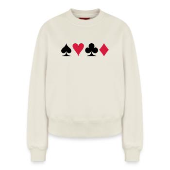 Poker - Jeu de cartes - Sweat femme décontracté en coton biologique – de SPREAD - blanc cassé - Devant - AI Model Female 180 light (180cm)