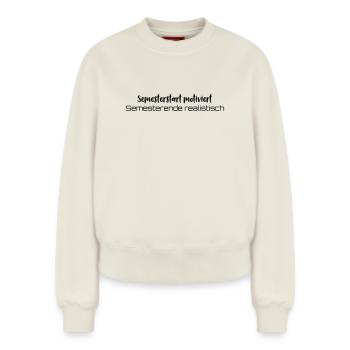Coffee → learning → existential crisis - Relaxed Women's Organic Sweatshirt – by SPREAD - off white - Front - AI Model Female 180 light (180cm)