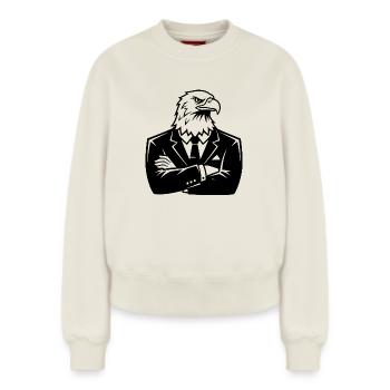 Eagle in a Suit – Leadership Animal Design - Relaxed Women's Organic Sweatshirt – by SPREAD - off white - Front - AI Model Female 180 light (180cm)