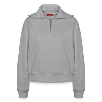 Langue de vipère - Sweat femme décontracté à demi-zip – de SPREAD - gris chiné - Devant - AI Model Female 172 light (172cm)