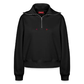 True Crime Fan - I Run On Coffee And True Crime Po - Relaxed Frauen Half Zip Sweatshirt – von SPREAD - Schwarz - Vorne - AI Model Female 172 light (172cm)