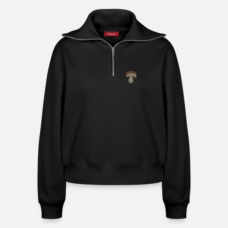 Champignon brodé - Sweat femme décontracté à demi-zip – de SPREAD - noir