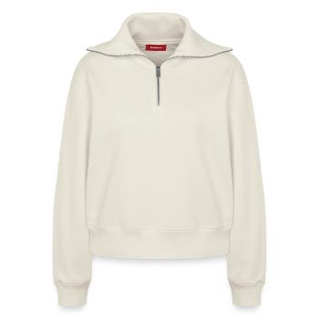 Abstract Ray in Neon Tones - Relaxed Women's Half Zip Sweatshirt – by SPREAD - off white - Front - AI Model Female 172 light (172cm)