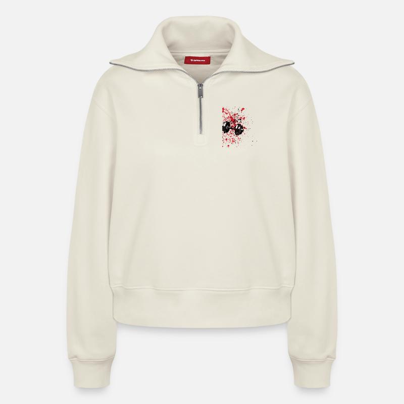 Rotfleck-Hantel - Relaxed Frauen Half Zip Sweatshirt – von SPREAD - Naturweiß