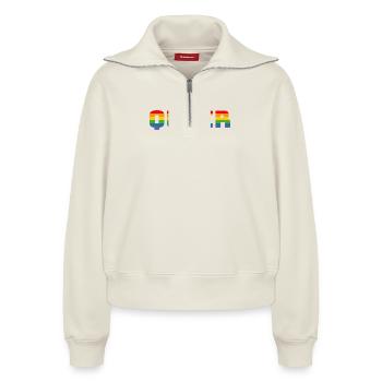 Rainbow queer LGBT CSD Shirt lgbtqi queer - Relaxed Women's Half Zip Sweatshirt – by SPREAD - off white - Front - AI Model Female 172 light (172cm)