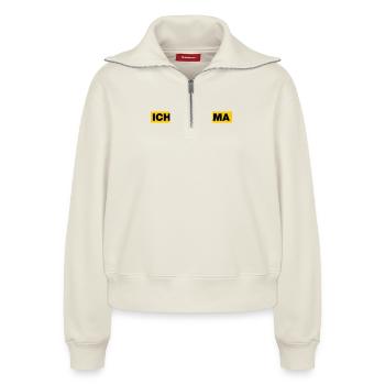 Ich bin MAMA - Relaxed Frauen Half Zip Sweatshirt – von SPREAD - Naturweiß - Vorne - AI Model Female 172 light (172cm)