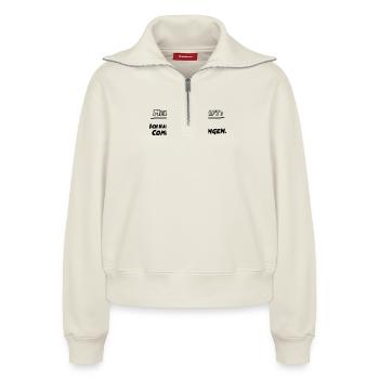Meine Superkraft - Relaxed Frauen Half Zip Sweatshirt – von SPREAD - Naturweiß - Vorne - AI Model Female 172 light (172cm)