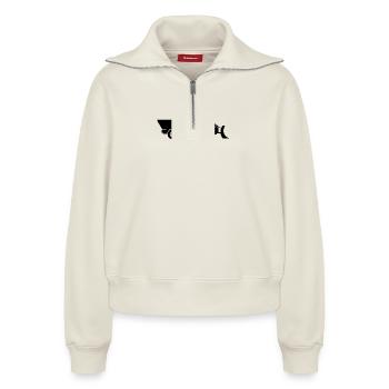 Snow plow truck - Relaxed Women's Half Zip Sweatshirt – by SPREAD - off white - Front - AI Model Female 172 light (172cm)