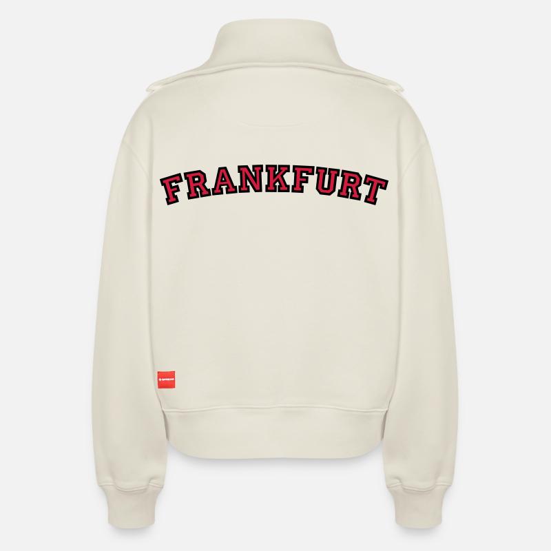 Frankfurt College Style (Rund) - Relaxed Frauen Half Zip Sweatshirt – von SPREAD - Naturweiß