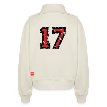 Le numéro dix-sept, - No. 17 (deux couleurs) rouge - Sweat femme décontracté à demi-zip – de SPREAD - blanc cassé - Dos - AI Model Female 172 light (172cm)